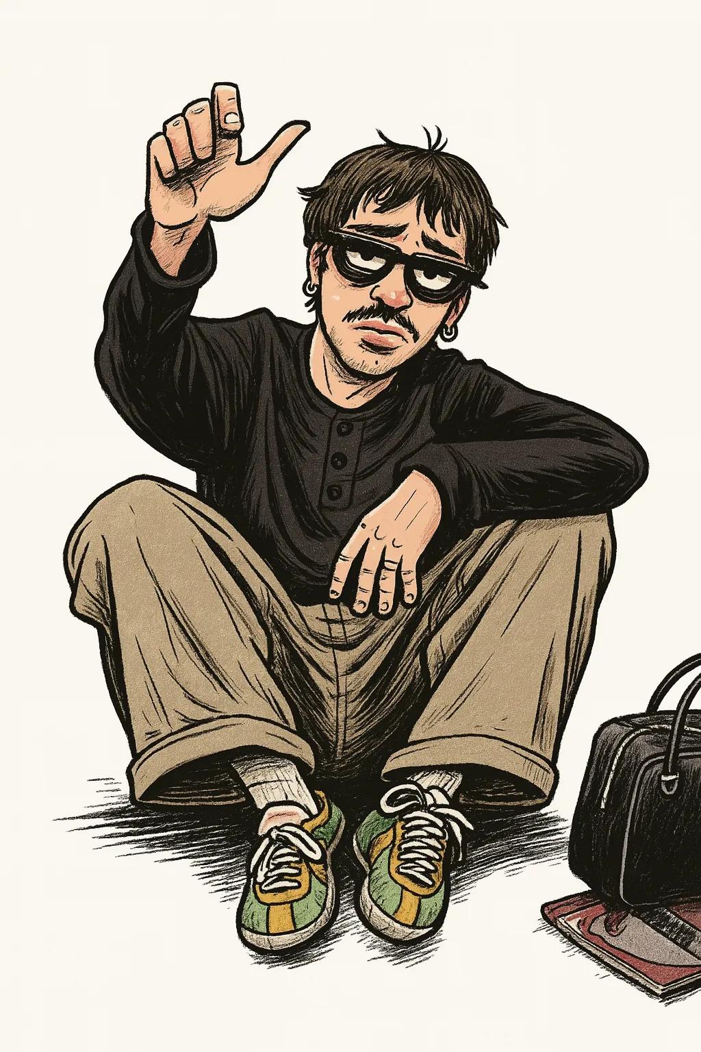 Hand-Drawn Pun/Skater Street Comic Illustration AI generated image example