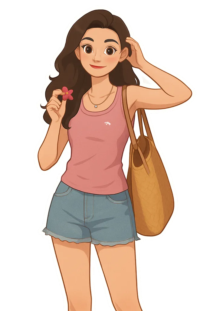 Flat Digital Character Illustration with White Cutout Outline AI generated image example