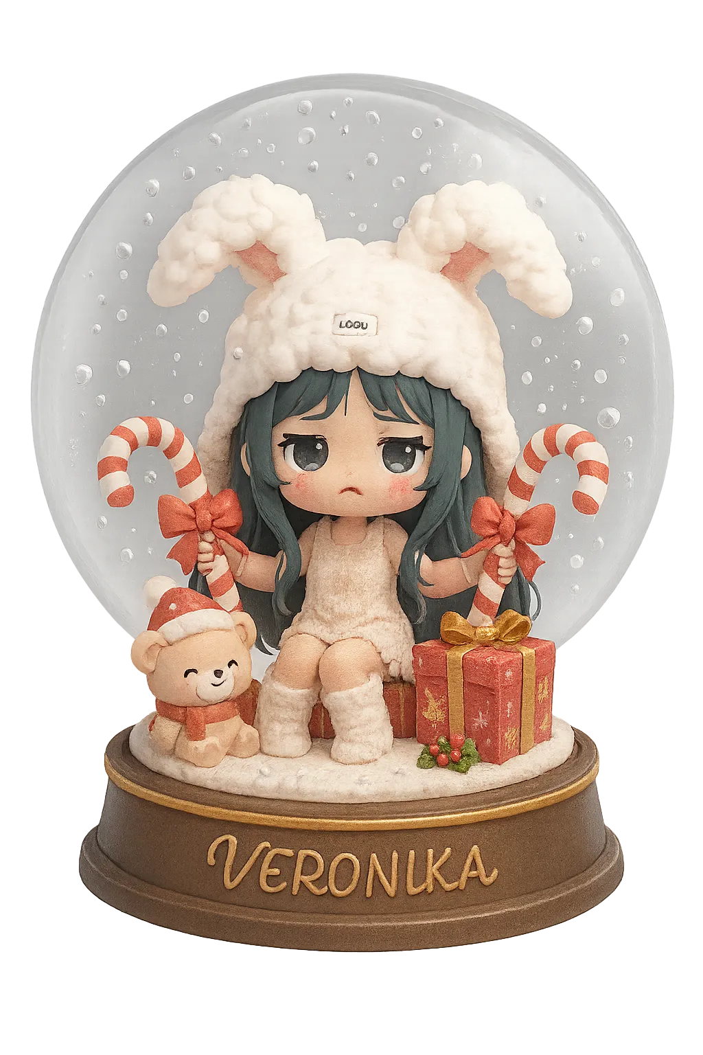 Chibi-style 3D Snow Globe AI generated image example