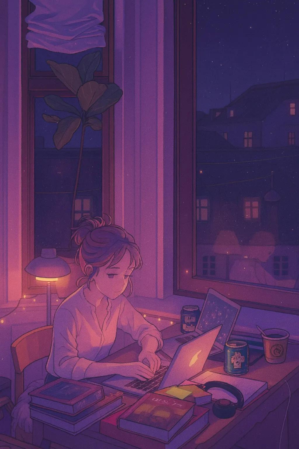 Nighttime Glow Lofi Aesthetic Illustration AI generated image example