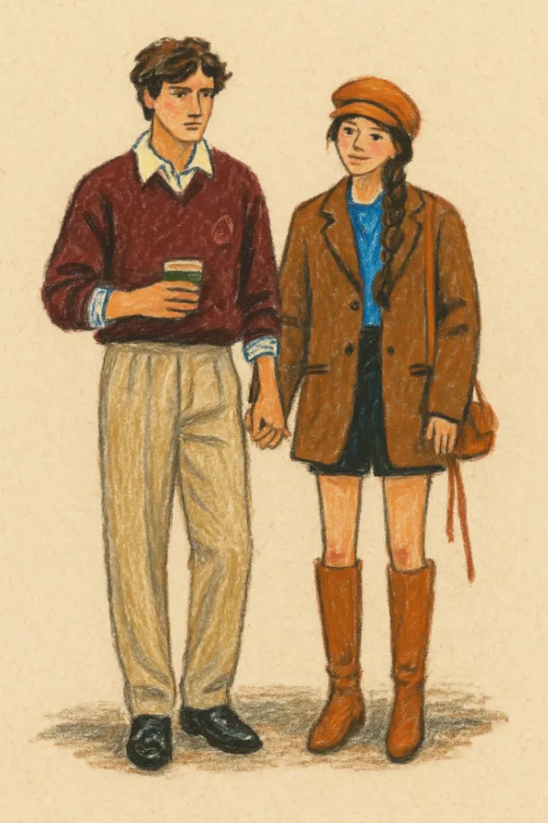 Couple Oil Pastel Fashion Illustration AI generated image example
