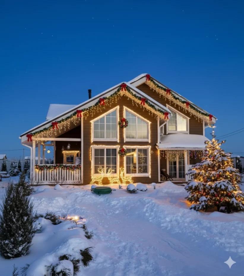 House Nighttime Christmas Decorations AI generated image example