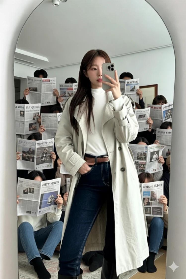 Mirror Reflection (Newpaper Crowd) AI generated image example