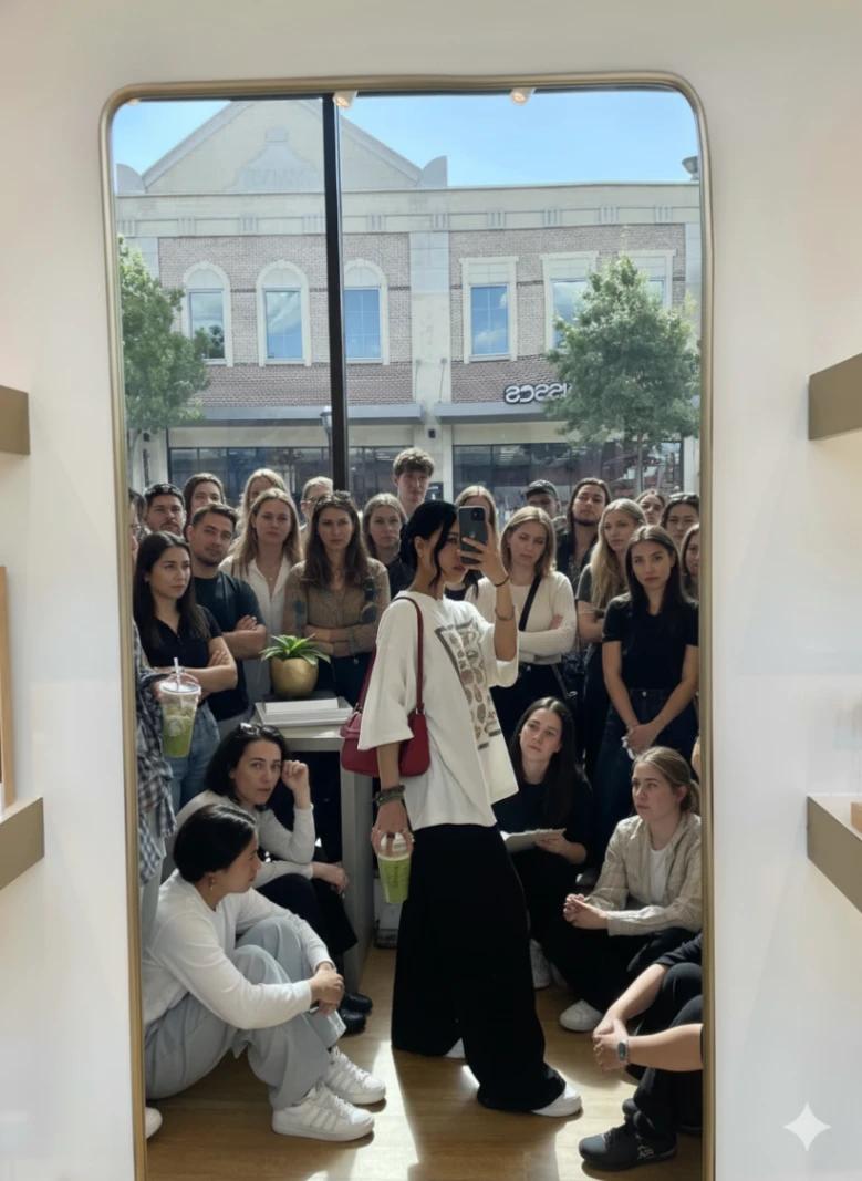 Mirror Reflection ("Judging You" Crowd) AI generated image example