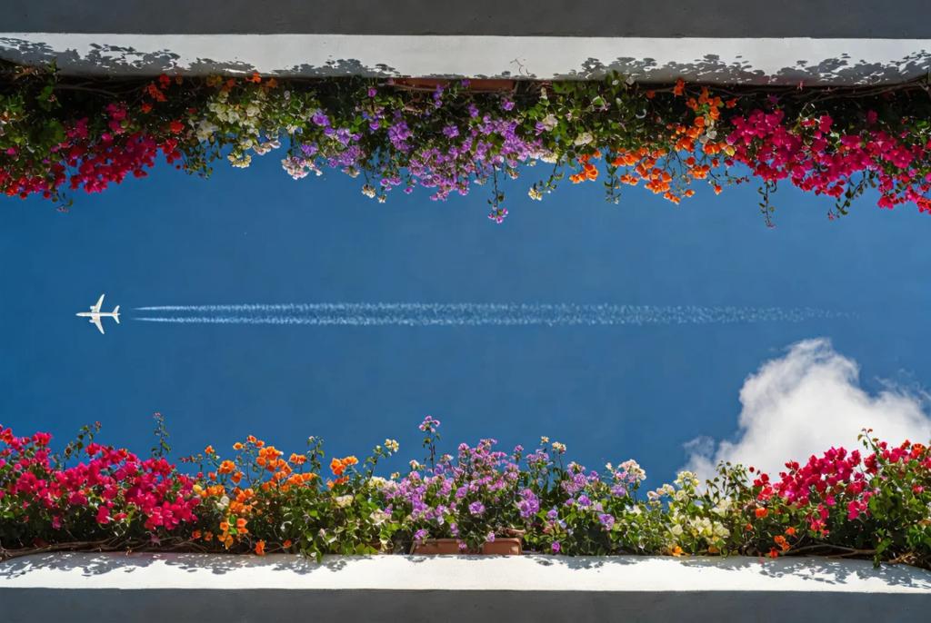 Linear Blossom Flyover Scene AI generated image example