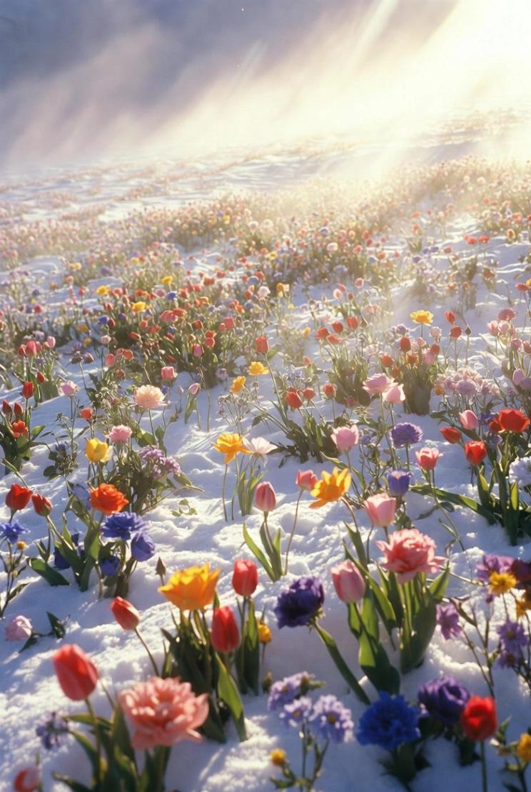 Snowburst Garden Scene AI generated image example