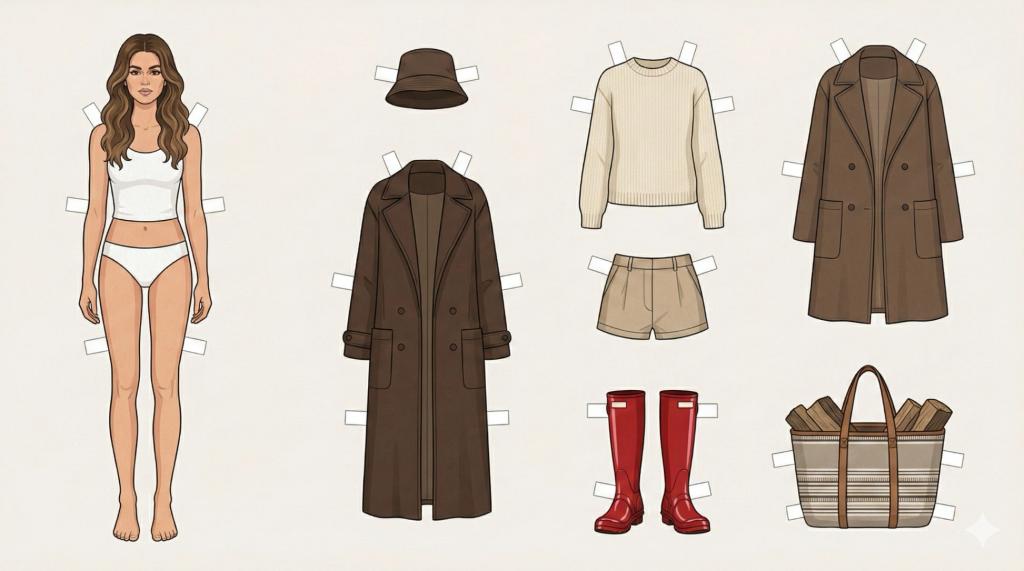 Paper Doll Cutout Outfit Layout Sheet AI generated image example
