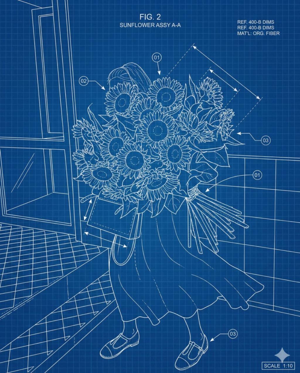 Blueprint Engineering Layout (Grid & Annotations) AI generated image example