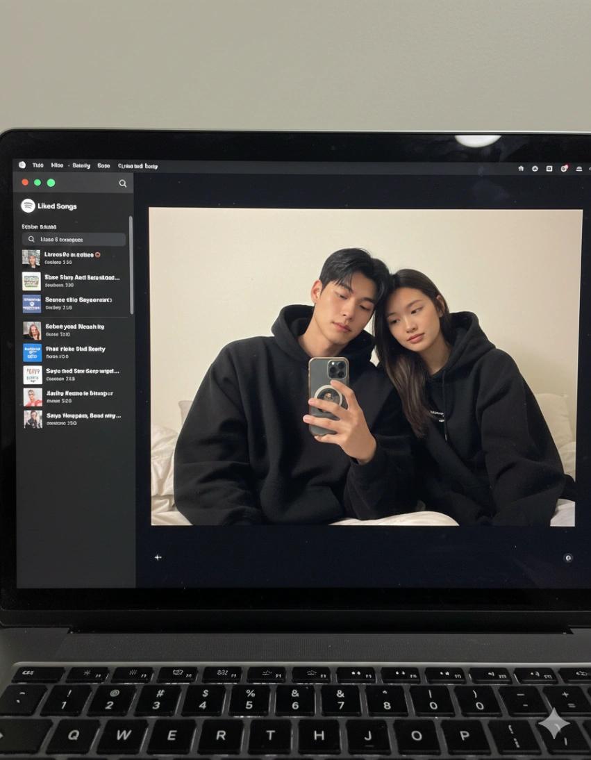 Macbook Couple Selfie Shot AI generated image example