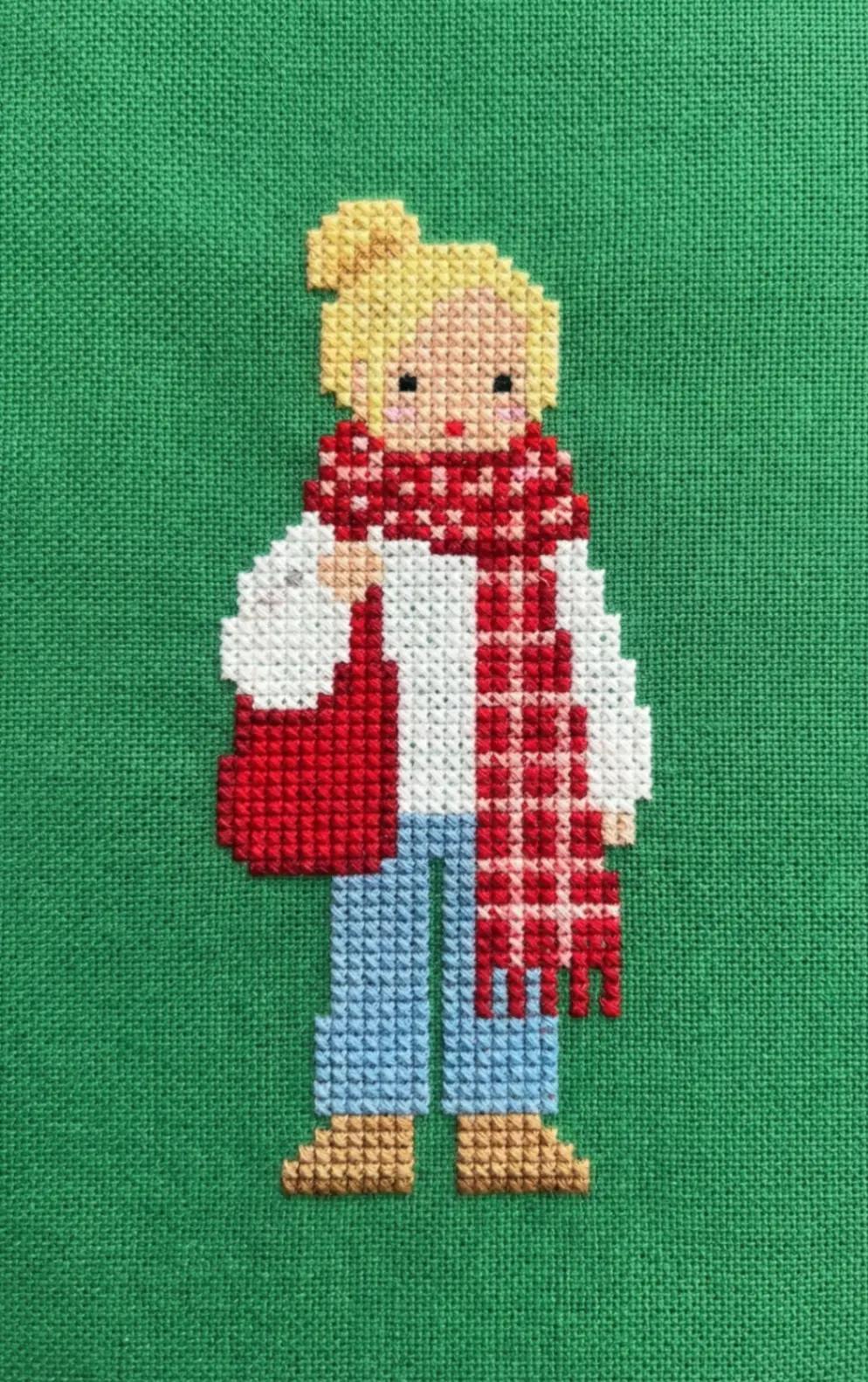 Cross-stitch Embroidery Character (vintage Japanese craft book inspired) AI generated image example