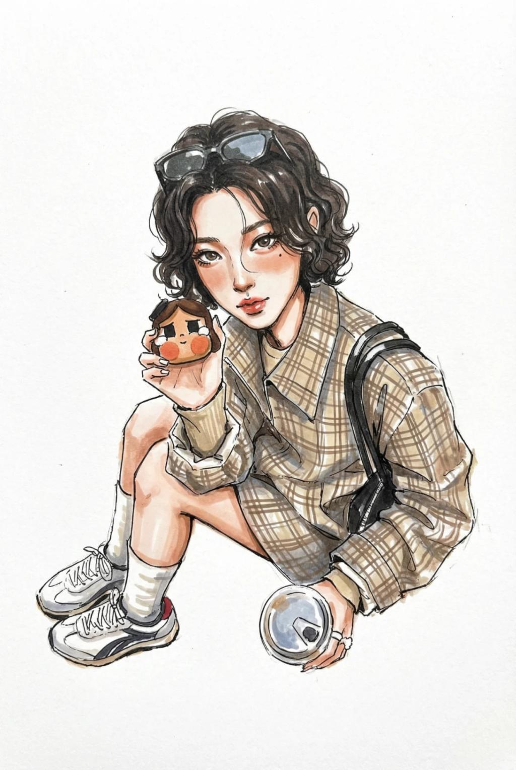 Marker Hand-drawn Fashion Illustration (Primary Subject) AI generated image example