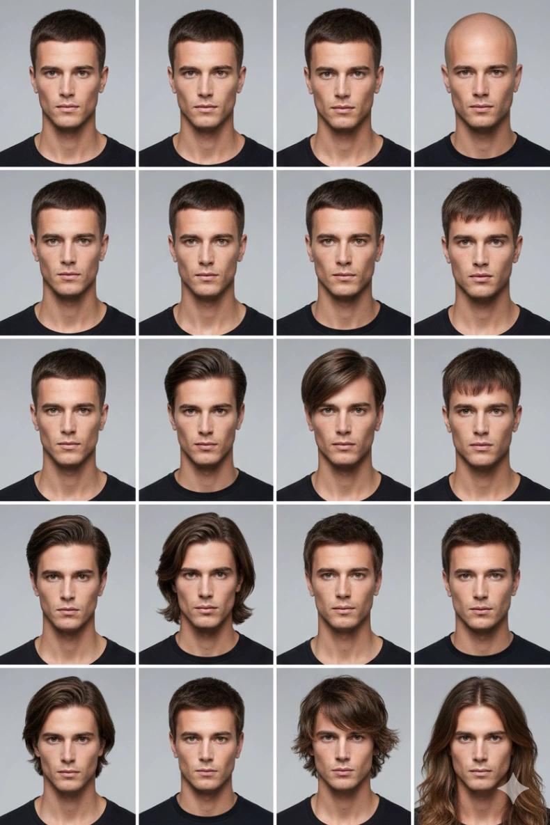 Men's Hairstyle Comparison Grid (20 Hairstyles) AI generated image example