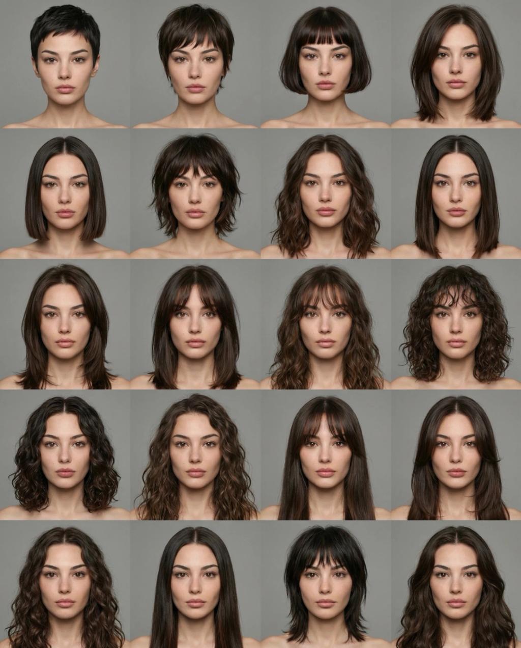 Women's Hairstyle Comparison Grid (20 Hairstyles) AI generated image example