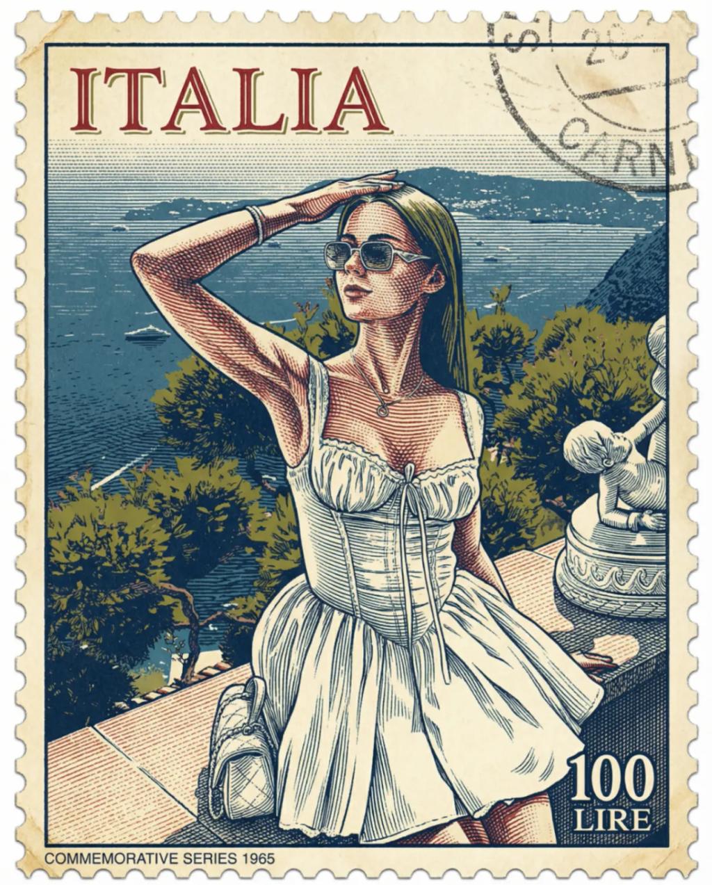 Vintage Travel Postage Stamp AI generated image example
