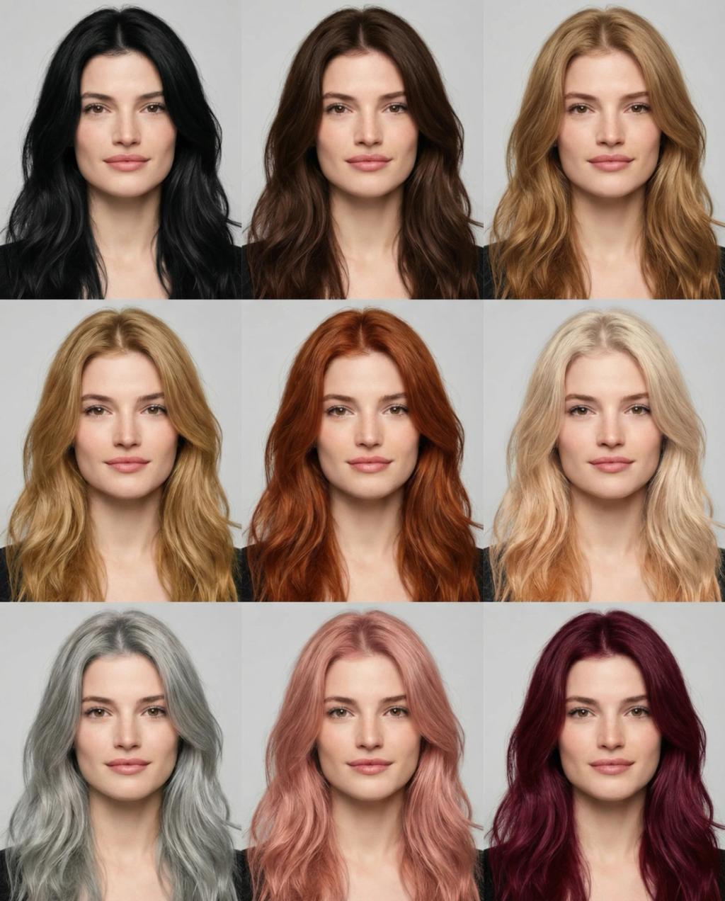 Hair Color Change Comparison Grid (9 Colors) AI generated image example