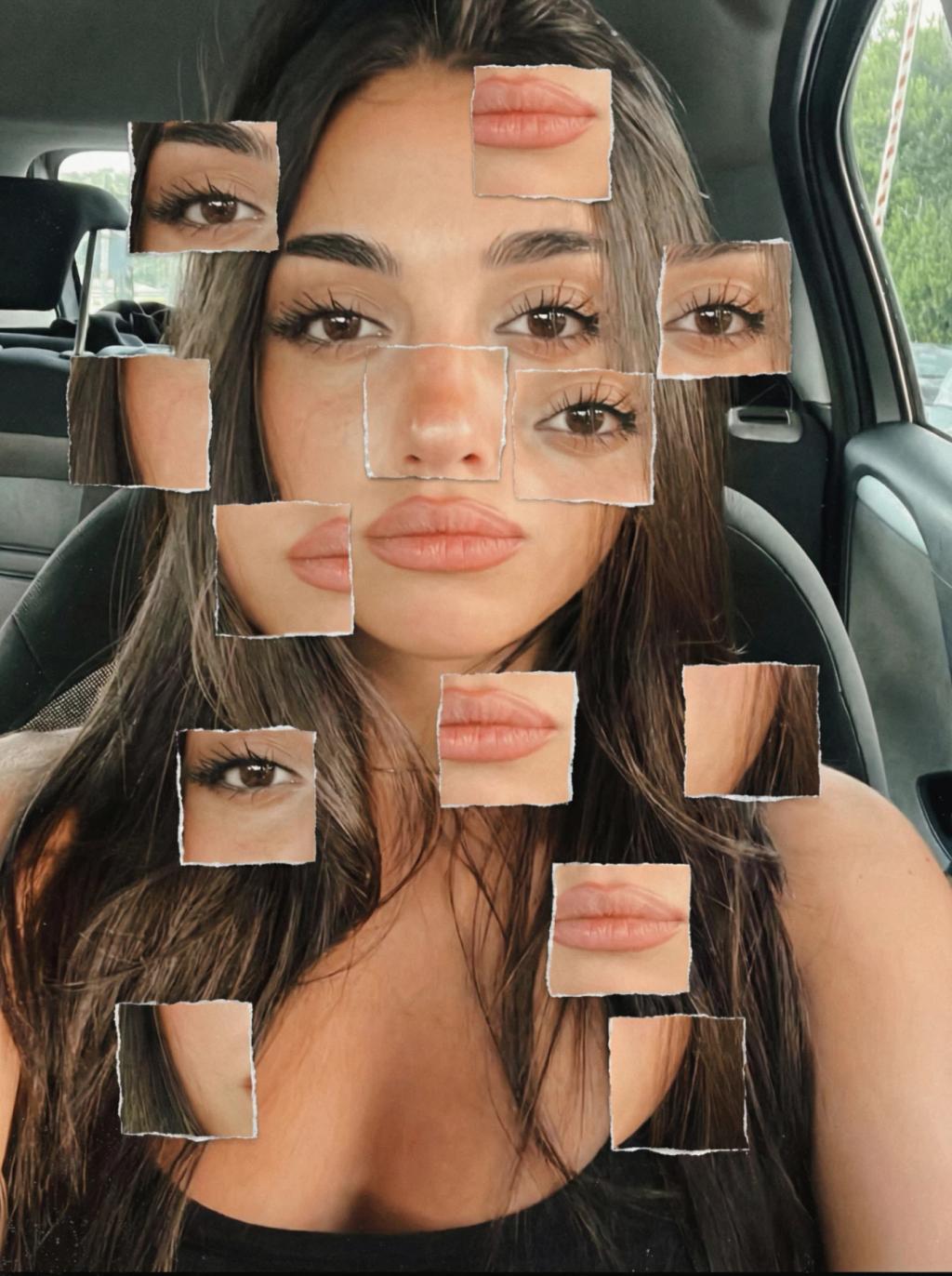 Surreal Editorial Portrait with Square Facial Fragment Collage AI generated image example