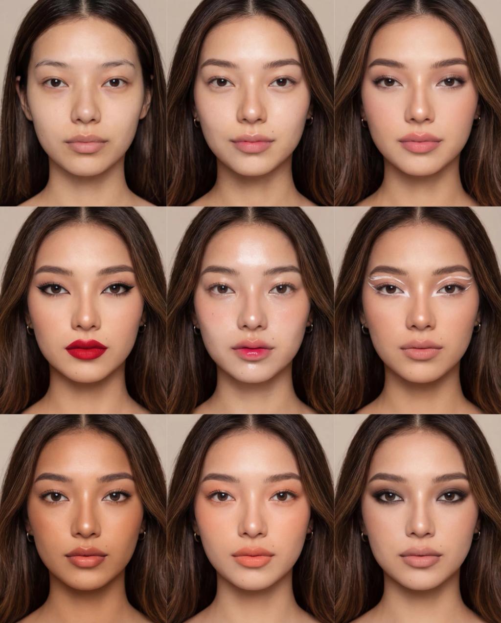 Makeup Look Comparison Grid 9 Looks (No label) AI generated image example