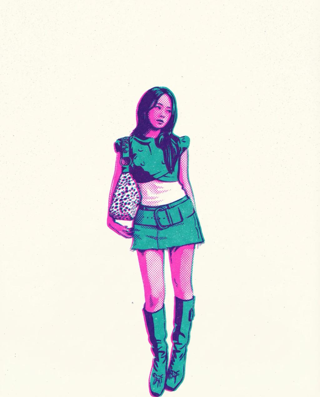 Risograph Print Illustration (Neon Overprint) AI generated image example