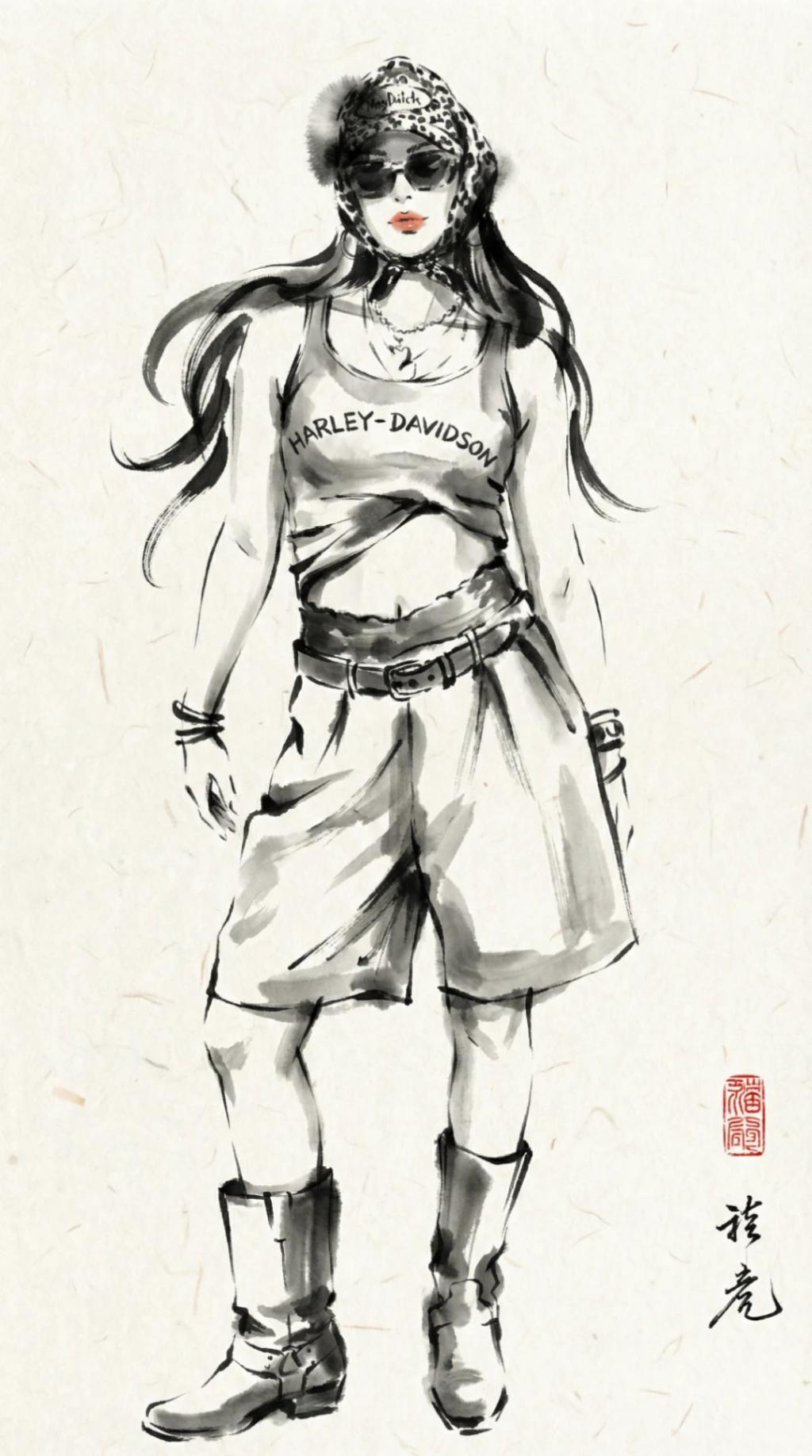Ink Wash (Sumi-e) Fashion Portrait AI generated image example