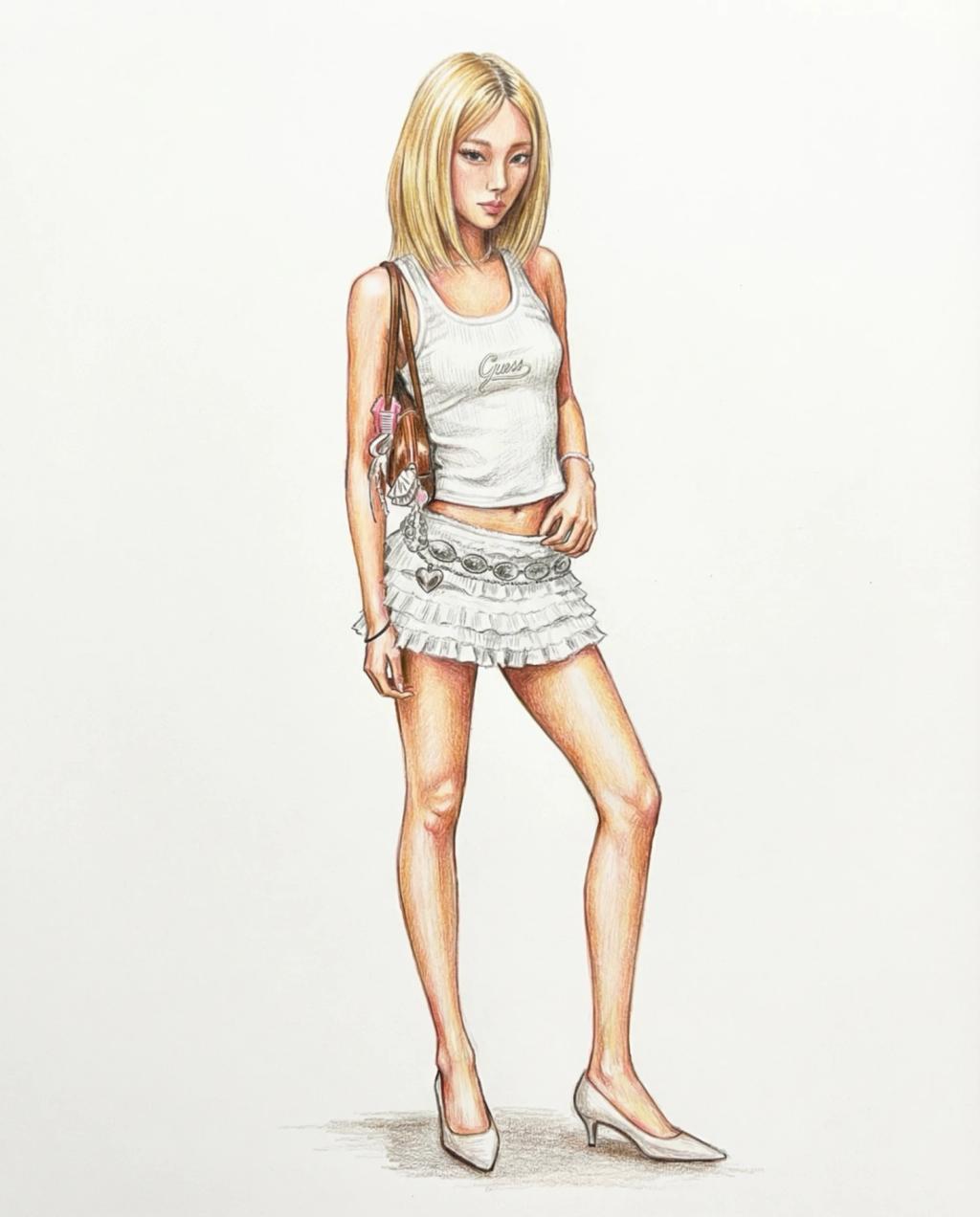 Colored Pencil Fashion Illustration (Prismacolor Style) AI generated image example