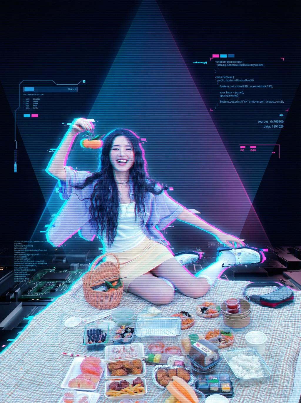 Cyberpunk Hologram Glitch Portrait AI generated image example