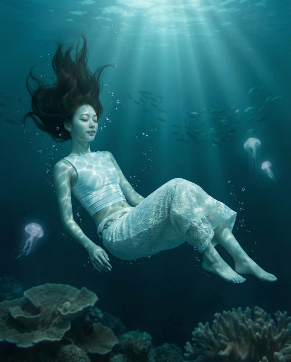 Underwater Floating Portrait AI generated image example