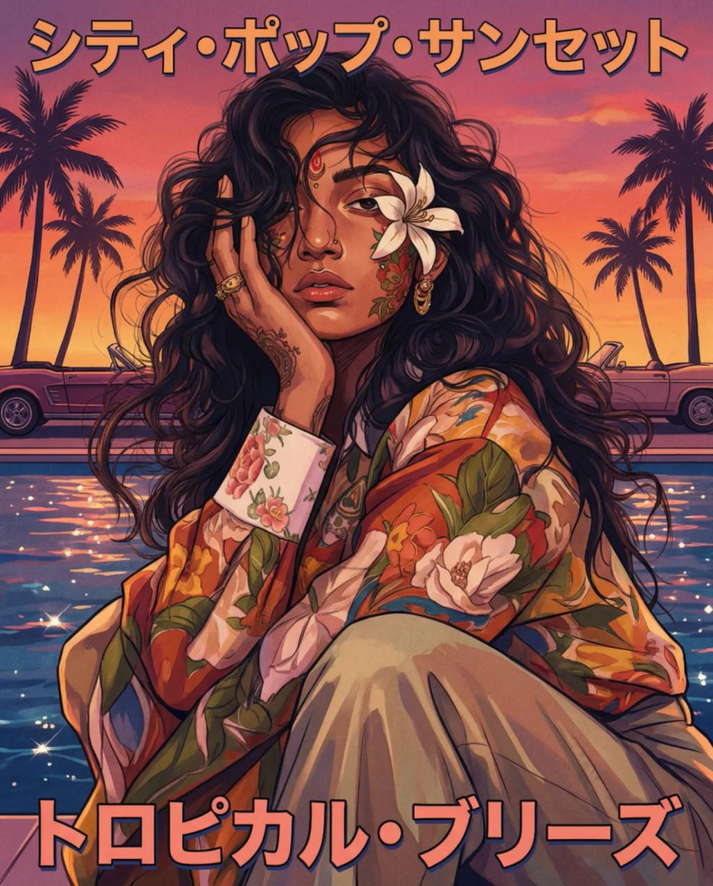 1990s Japanese City Pop Album Cover AI generated image example