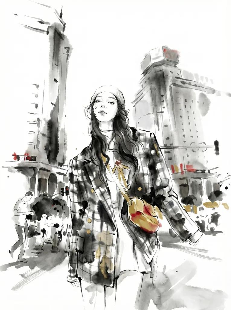 Elegant Ink Wash Fashion Illustration AI generated image example