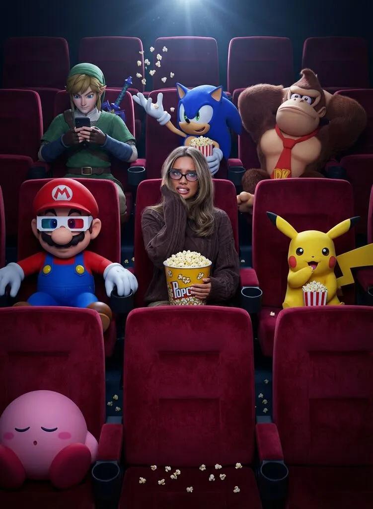 Movie Theater with Game Characters AI generated image example