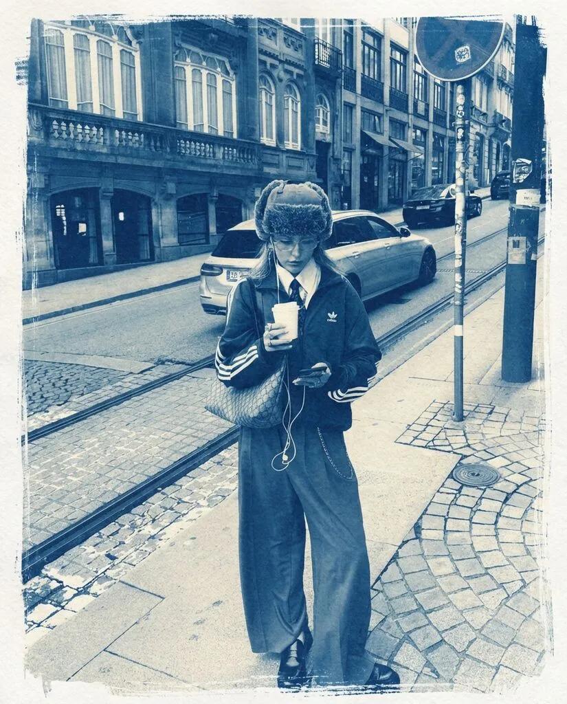 Cyanotype Blueprint Portrait AI generated image example