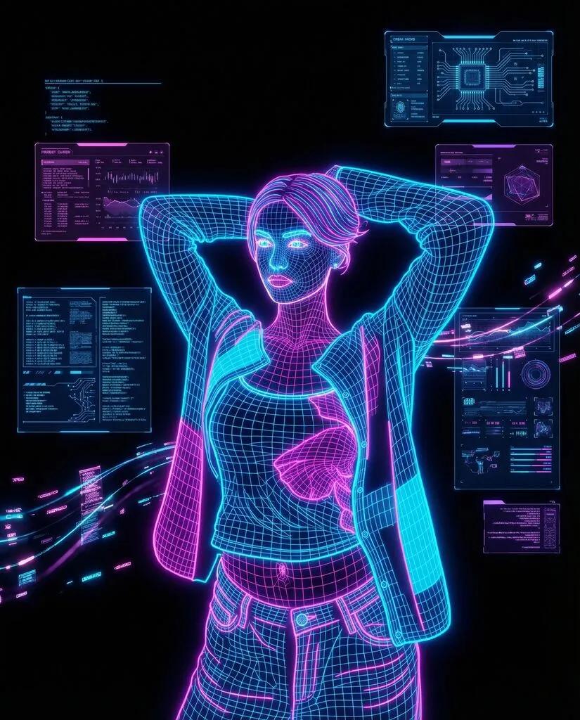 Neon Wireframe Cyberpunk AI generated image example