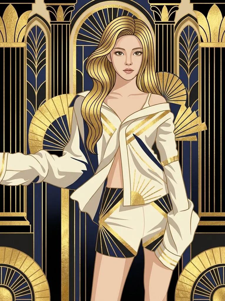 Art Deco Gold Foil Portrait AI generated image example
