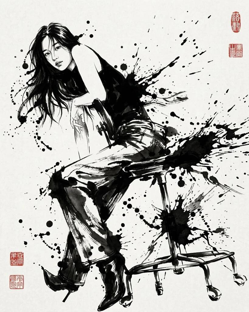Ink Splash Calligraphy Portrait AI generated image example