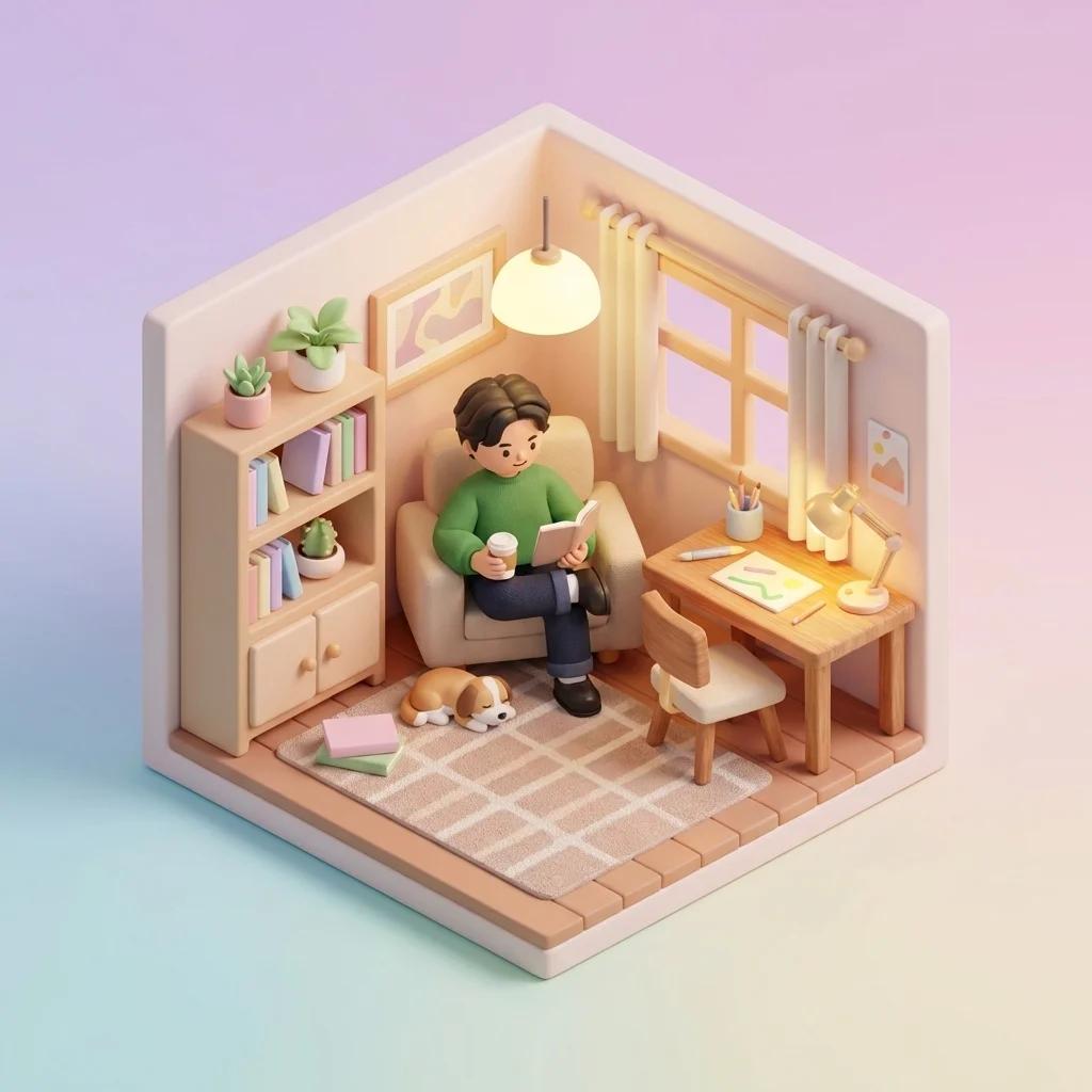 3D Isometric Room Diorama AI generated image example