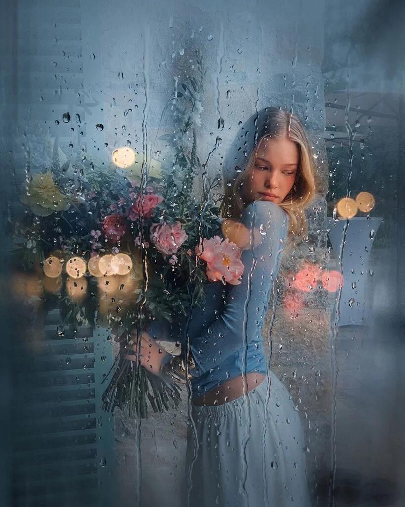 Rainy Window Portrait AI generated image example