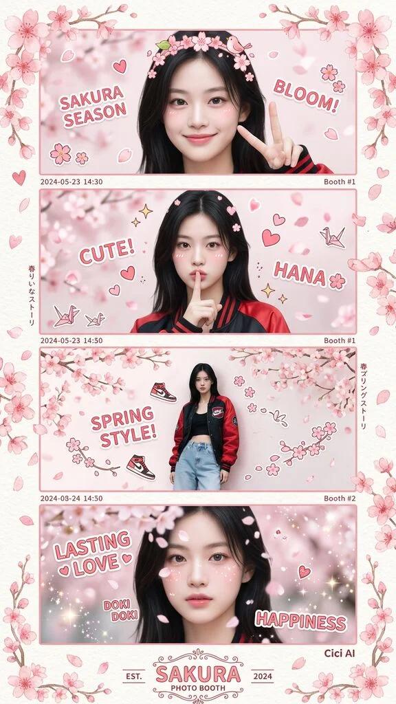 Cherry Blossom Purikura Photo Strip AI generated image example