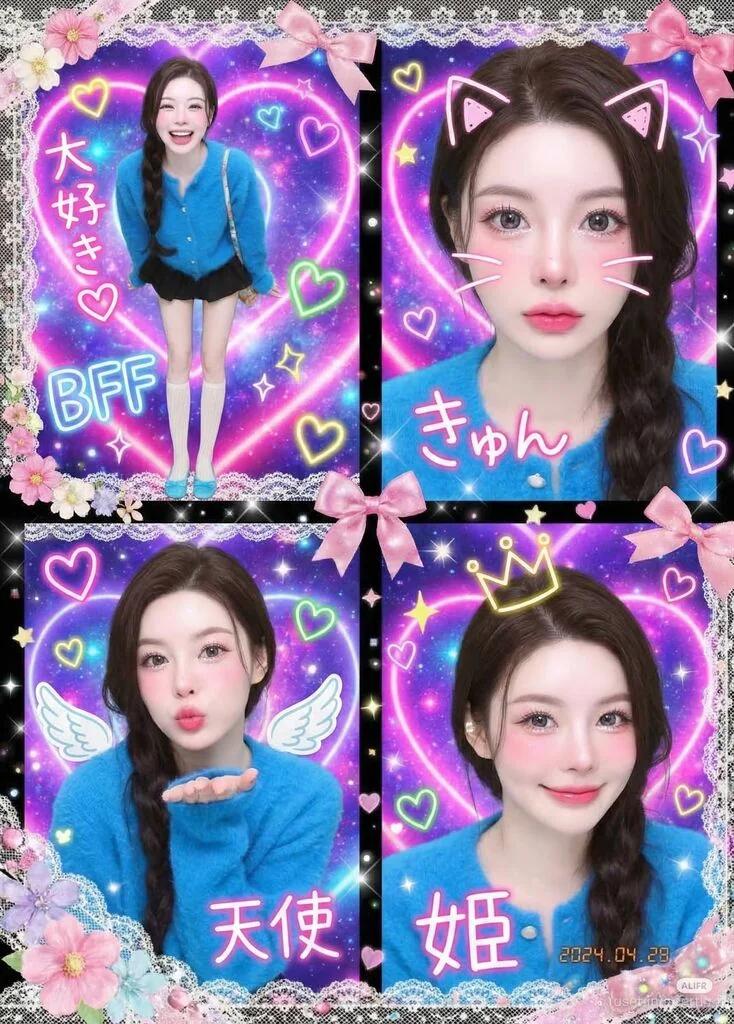 Japanese Purikura Sparkle Photo Strip AI generated image example