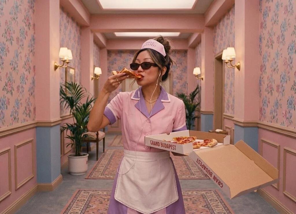 Wes Anderson Symmetry Portrait (The Grand Budapest) AI generated image example