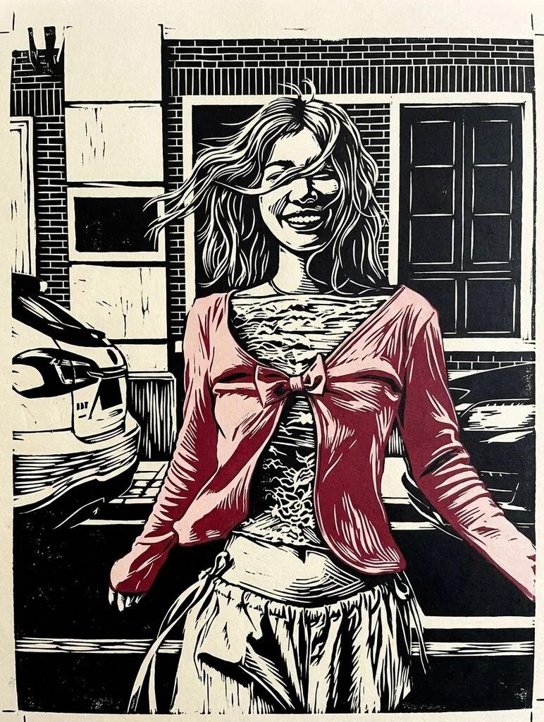 Linocut Block Print Portrait AI generated image example