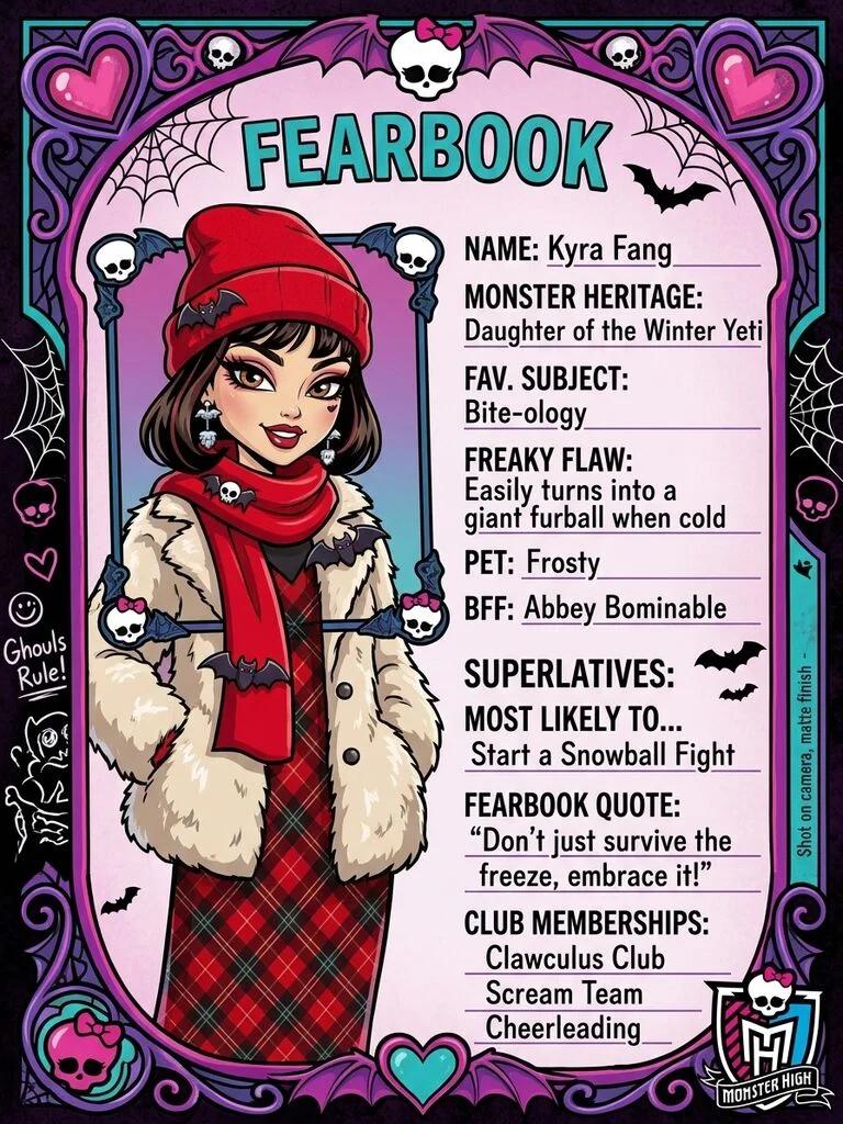 Monster High Fearbook Yearbook Page AI generated image example