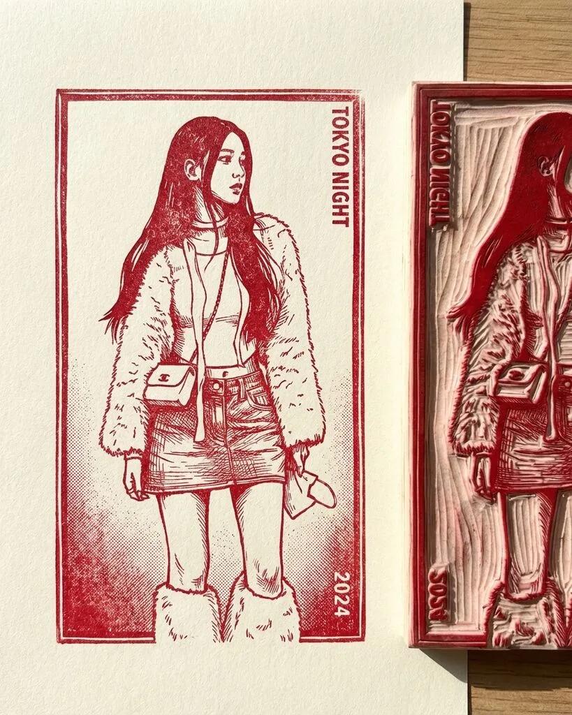 Rubber Stamp Ink Print Portrait AI generated image example