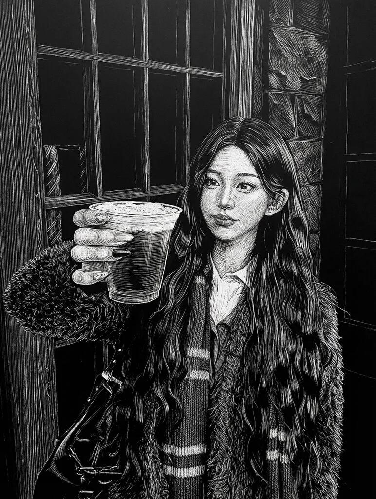 Scratchboard Silver Illustration AI generated image example