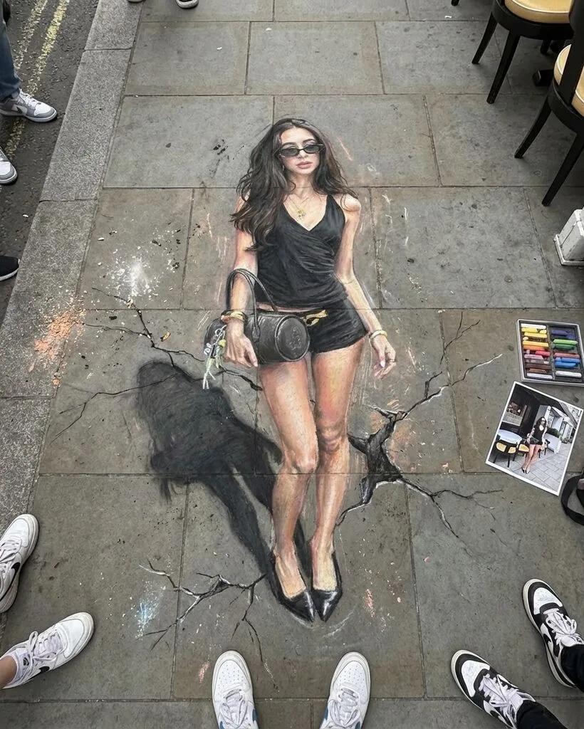 Chalk Sidewalk Art 3D Illusion AI generated image example