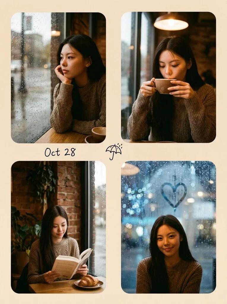 Rainy Day Cafe Window Seat Photobooth Strip AI generated image example