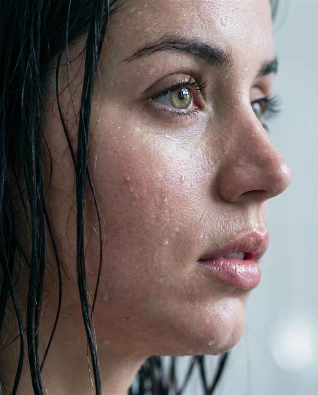 Extreme Wet Close-up Portrait AI generated image example