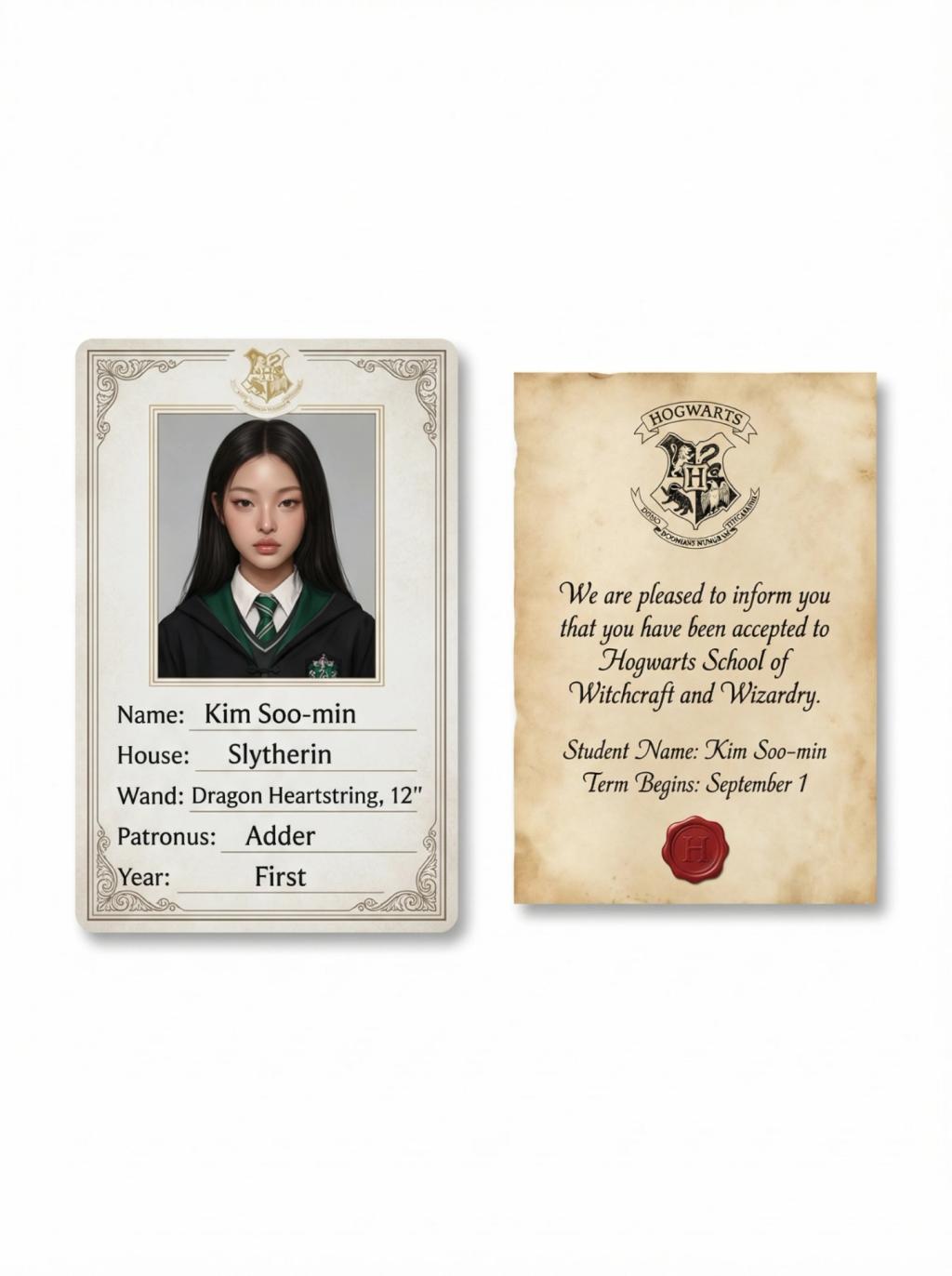 Hogwarts Student ID Card & Acceptance Letter AI generated image example