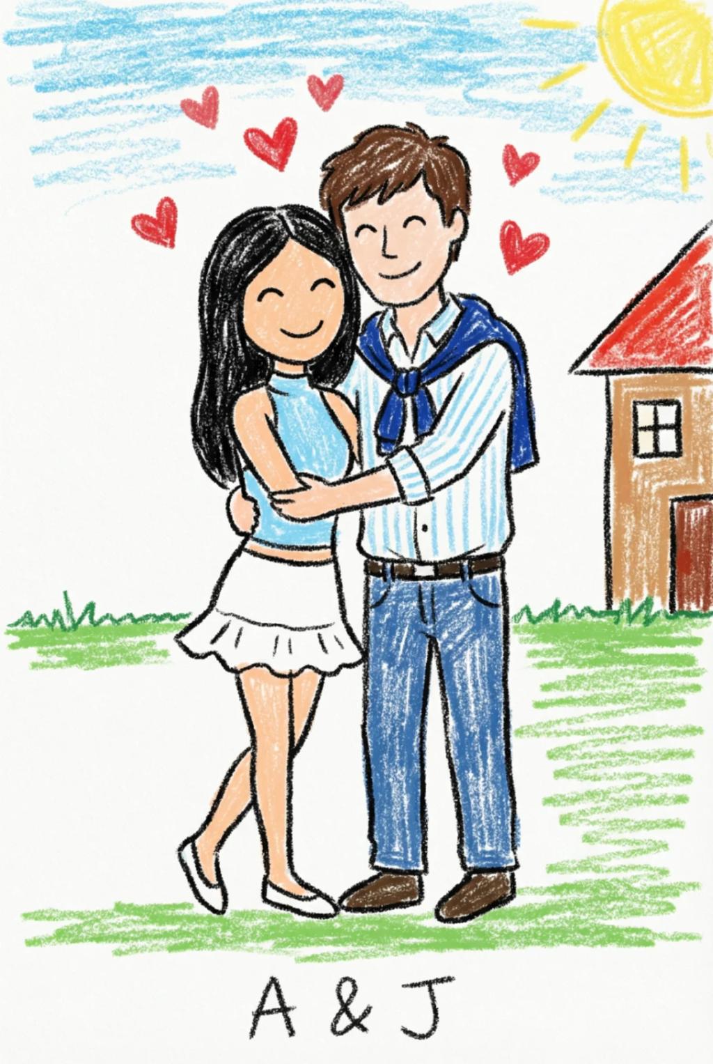 Couple Crayon Drawing Style Characters (Hugging) AI generated image example
