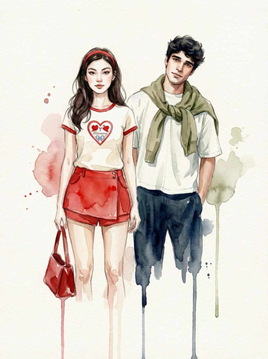 Couple Watercolor Fashion Illustration (Side-by-Side) AI generated image example