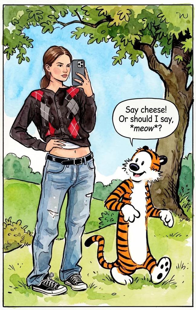 Calvin and Hobbes Comic Strip Illustration Character AI generated image example