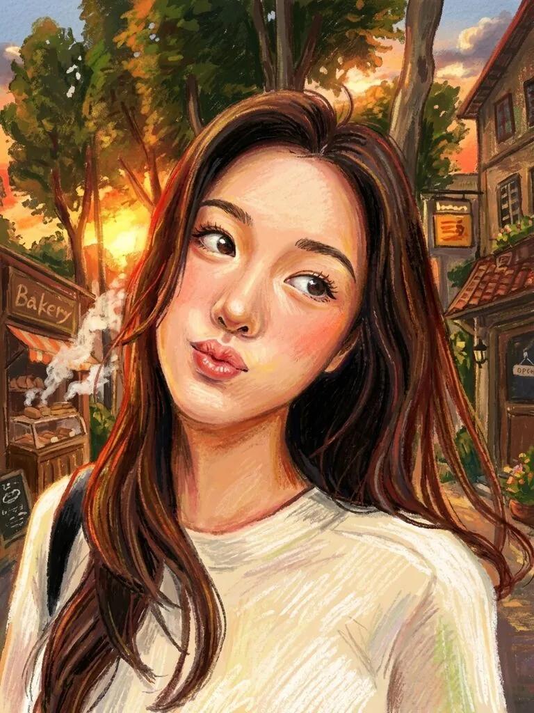 Oil Pastel Portrait (Studio Ghibli Inspired Warm Tones) AI generated image example